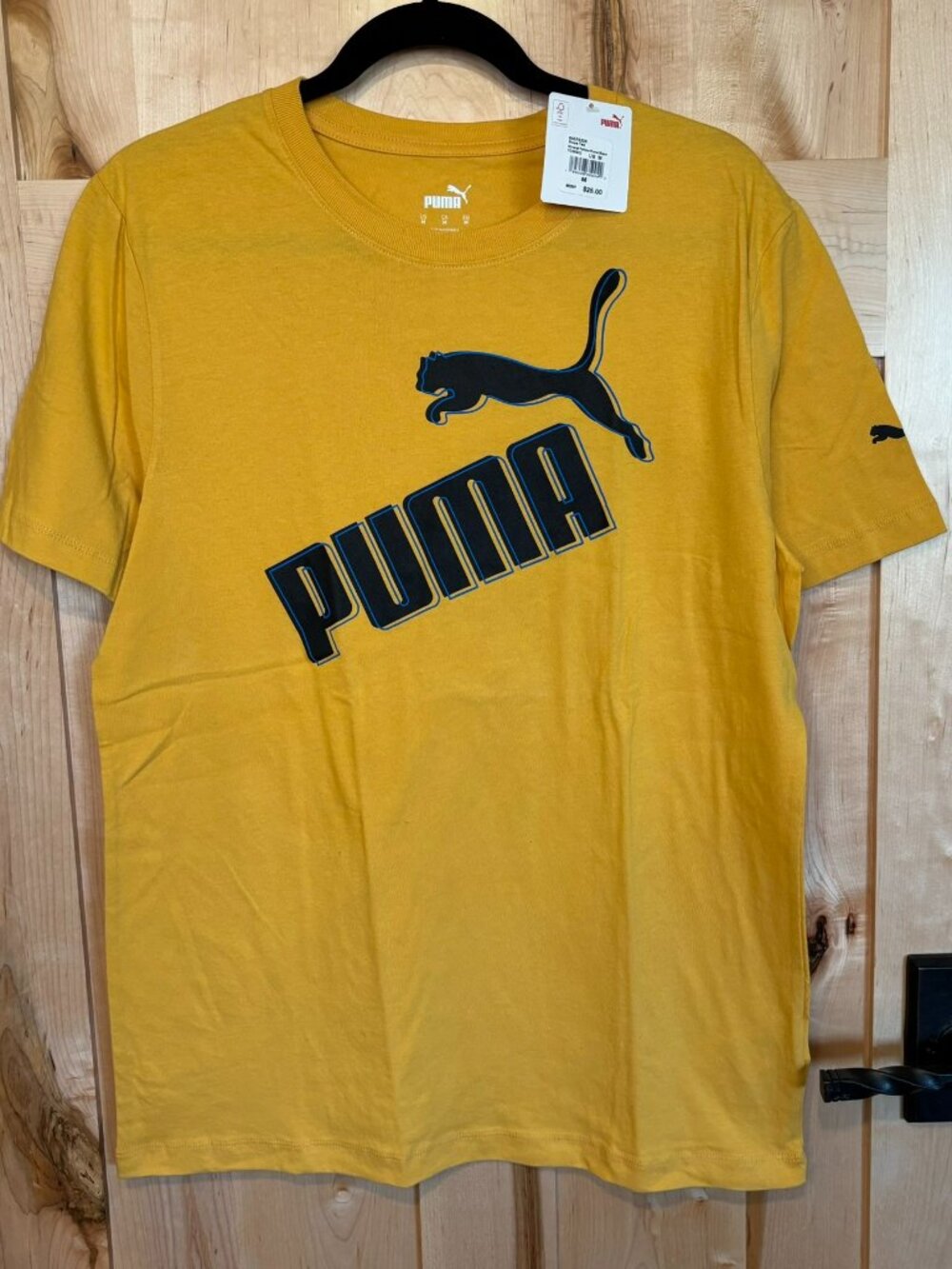 New NWT Puma Logo Slope T M Mineral Yellow Puma Black 8457205 100% Cotton $25